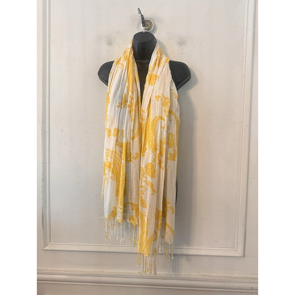 Lucky Brand Scarf Women OS Paisley Yellow Tie Dye Tassel Fringe Viscose Oversize
